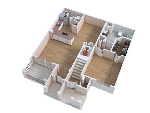 a 3d floor plan of a home with a living room and a dining room